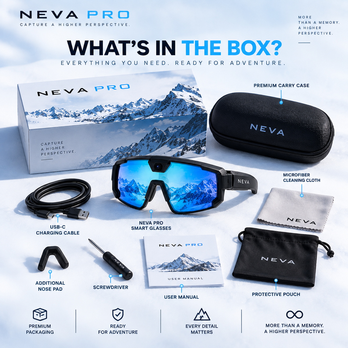 NEVA Pro smart glasses lifestyle on the mountain